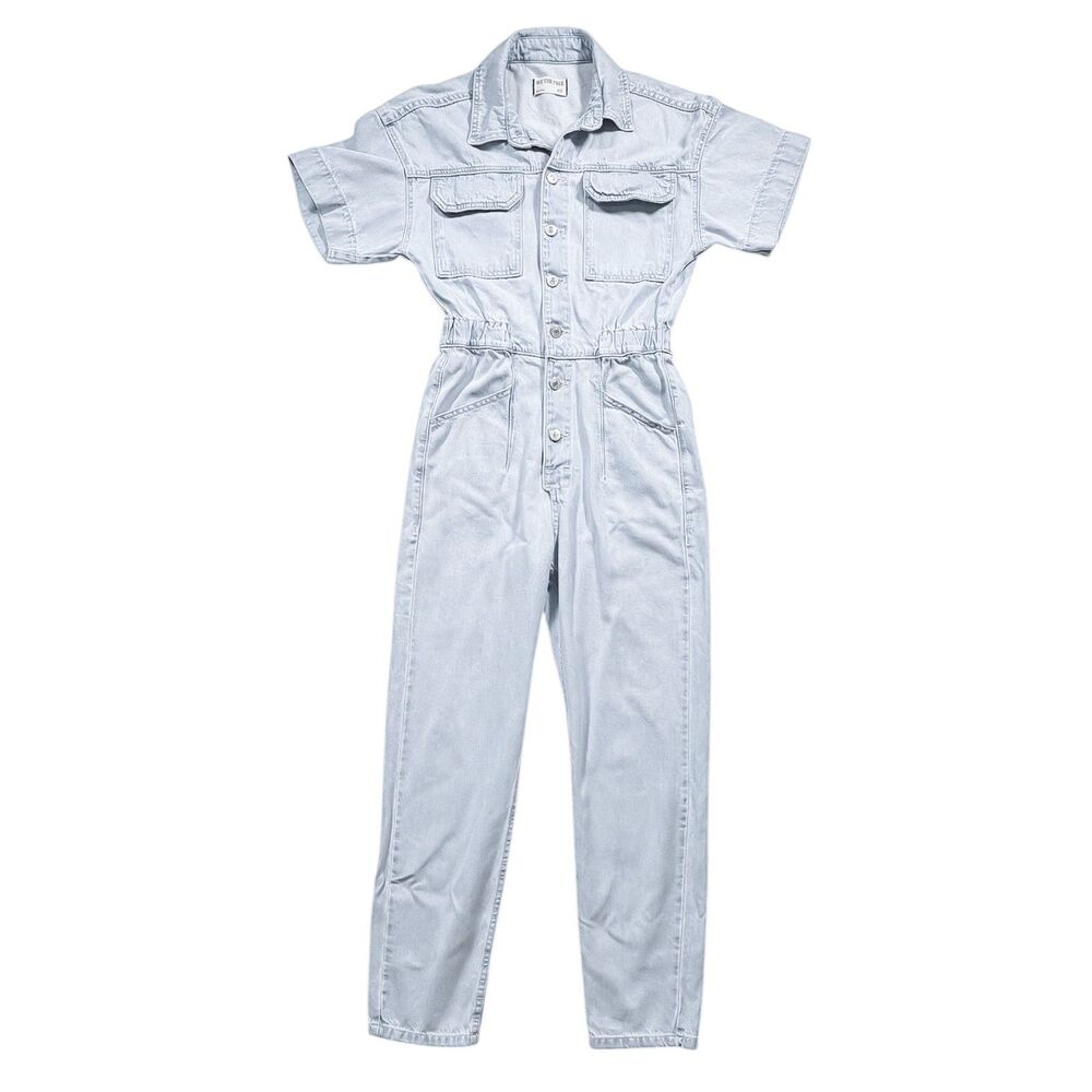 Free People We The Free Marci Jumpsuit XS Denim Light Wash Coveralls Utility - Picture 1 of 10